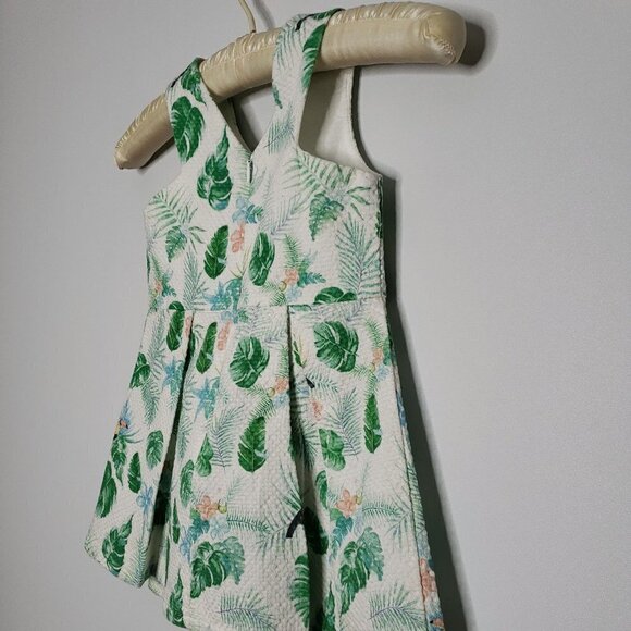 Gingersnaps White Box Pleated Sleeveless Dress Tropical Leaves Print size 2T - Picture 6 of 8